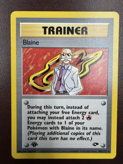 1st Edition Blaine (NM-) 100/132 Non-Holo Rare Trainer Gym Challenge Pokemon TCG - Image 1