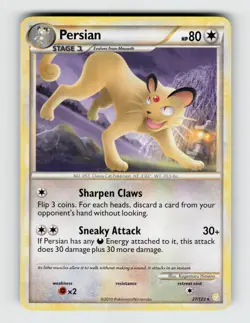 Persian 27/123 Rare HeartGold & SoulSilver Pokemon 2010 Lightly Played - Image 1