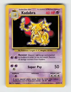 Kadabra 32/102 Uncommon Base Set Unlimited Pokemon 1999 Moderately Played - Image 1
