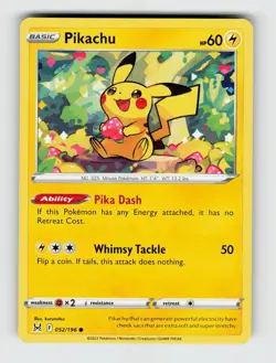 Pikachu 052/196 Common Lost Origin Pokemon 2022 Lightly Played - Image 1