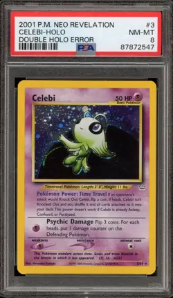 Pokemon Celebi Neo Revelation Unlimited Holo Rare #3 DOUBLE HOLO ERROR PSA 8 - Image 1