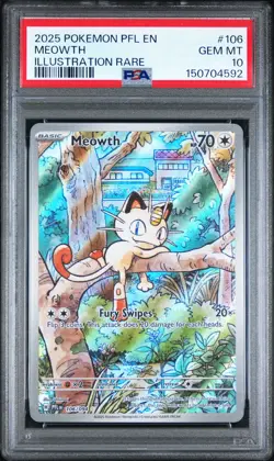 2025 Pokemon Pfl En-Phantasmal Flames #106 Meowth Illustration Rare PSA 10 - Image 1