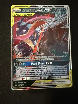 Pokemon Unbroken Bonds Greninja & Zoroark GX 107/214 Ultra Rare SM Holo Card - Image 1
