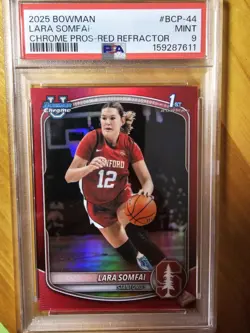 LARA SOMFAI 2025-26 BOWMAN CHROME U 1ST RED REFRACTOR /5 PSA 9 MINT - Image 1