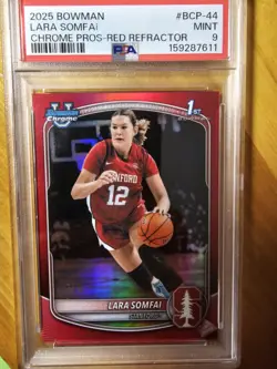 LARA SOMFAI 2025-26 BOWMAN CHROME U 1ST RED REFRACTOR /5 PSA 9 MINT - Image 2