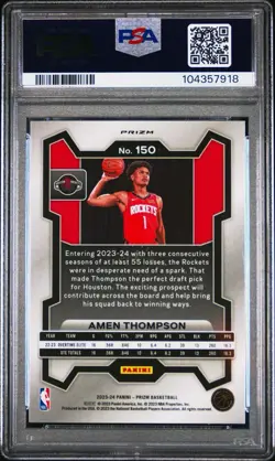 2023 Panini Prizm Amen Thompson RC Red Ice PSA 10 Gem Mint #150 Rockets Rookie - Image 2