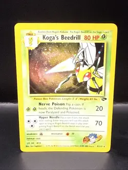 Pokemon Koga's Beedrill Gym Challenge Holo Rare Card 9/132 Swirl - Image 2