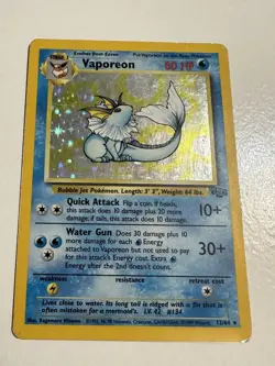 Pokemon TCG Vaporeon Holo Rare Card Jungle, 12/64, First Edition - Image 1