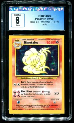 CGC 8 Ninetales Square Cut Holo Rare Base Set 1999 Pokemon Card #12 - Image 1