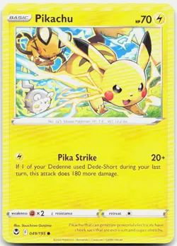 Pikachu 049/195 Common Silver Tempest Pokemon LP - Image 1