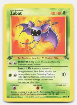 Zubat 57/62 Common Fossil Pokemon 1st Edition LP - Image 1