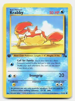 Krabby 51/62 Common Fossil Pokemon 1st Edition LP - Image 1