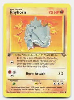 Rhyhorn 61/64 Common Jungle Pokemon 1st Edition LP - Image 1