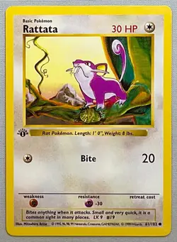 Pokemon 1st EDITION Shadowless Rattata #61/102 - 1999 Base Set - LP to NM Cond. - Image 1