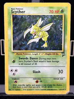 Pokemon TCG Card English Base Set 2 Scyther 17/130 Holo Rare SWIRL HP - Image 3