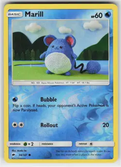 Marill 34 Reverse Holo 147 C Burning Shadows Pokemon Lightly Played - Image 1