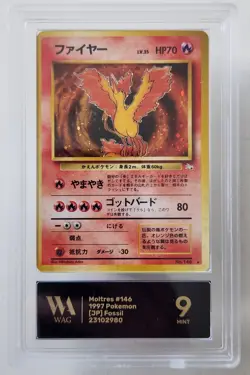 WAG Graded Mint 9 Moltres Mystery of the Fossils Holo (Japanese) Pokemon Card - Image 1