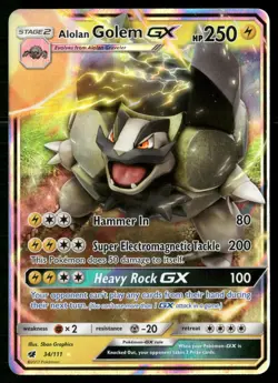 Alolan Golem GX 34/111 Holo GX Rare Crimson Invasion Pokemon NM - Image 1