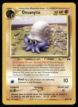 Pokemon Omanyte Neo Discovery 60/75 Unlimited C LP Yuka Morii - Image 1