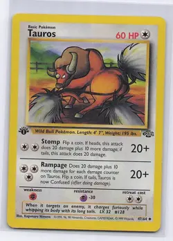 Tauros 47/64 Uncommon Jungle Pokemon 1st Edition Moderately Played - Image 1