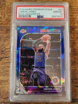 2019 Hoops Premium Stock LeBron James Blue Cracked Ice Prizm PSA 10 Gem Mint #87 - Image 1