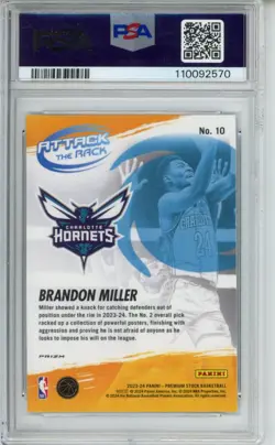 2023-24 NBA Hoops Premium Brandon Miller Disco Attack the Rack RC Hornets PSA 10 - Image 2