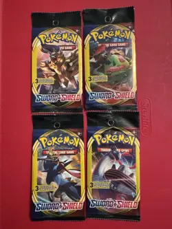 POKEMON SWORD AND SHIELD Base 3 Card Mini Booster Packs Complete Art Set 4 Packs - Image 1