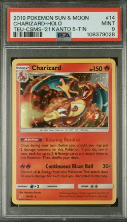 2019 POKEMON SUN & MOON TEAM UP #14 CHARIZARD-HOLO PSA 9 - Image 1