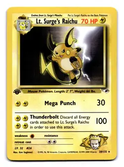 Lt. Surge's Raichu 1st Edition Rare Gym Heroes 028/132 NM Pokemon TCG 2000 - Image 1