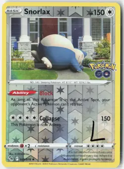 Snorlax 055/078 Rare Pokemon GO Pokemon Reverse Holo Lightly Played - Image 1