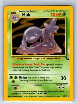 Muk 13/62 Rare Fossil Pokemon Unlimited Holo Moderately Played - Image 1