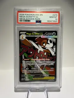 Pokemon 2026 ASC EN Mega Scrafty EX 270/217 Mega Attack Rare Holo PSA 10 - Image 1