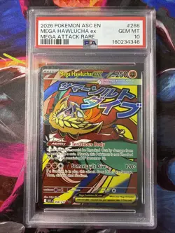 2026 Pokemon Asc En Mega Hawlucha Ex #268 PSA 10 GEM MT - Image 1