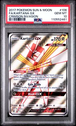 2017 POKEMON SUN & MOON CRIMSON INVASION #106 FULL ART/KARTANA GX PSA 10 - Image 1