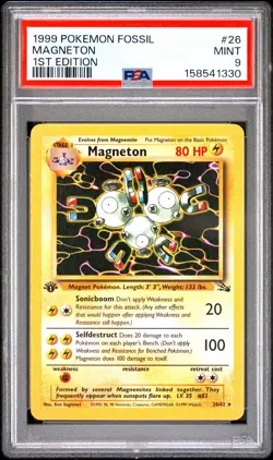 1999 POKEMON FOSSIL 1ST EDITION #26 MAGNETON PSA 9 - Image 1