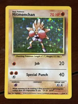 Pokemon Base Set Hitmonchan 7/102 Holo Rare MP - Image 1