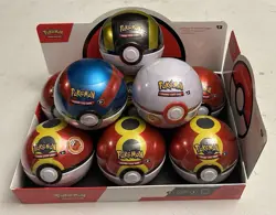 Pokemon TCG Lot of 9 Poke Ball Tin Factory Sealed New W/Display case. - Image 1