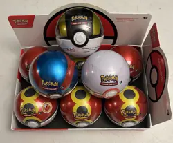 Pokemon TCG Lot of 9 Poke Ball Tin Factory Sealed New W/Display case. - Image 2
