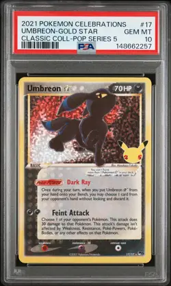 2021 POKEMON CELEBRATIONS CLASSIC COLLECTION #17 UMBREON-GOLD STAR PSA 10 - Image 1
