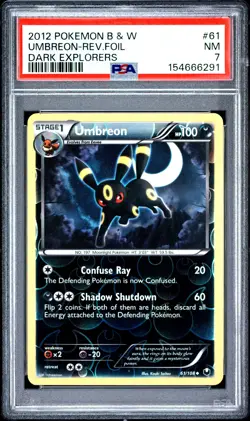 2012 POKEMON BLACK & WHITE DARK EXPLORERS #61 UMBREON-REVERSE FOIL PSA 7 - Image 1