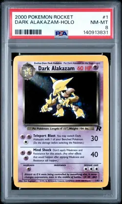 2000 POKEMON ROCKET #1 DARK ALAKAZAM-HOLO PSA 8 - Image 1