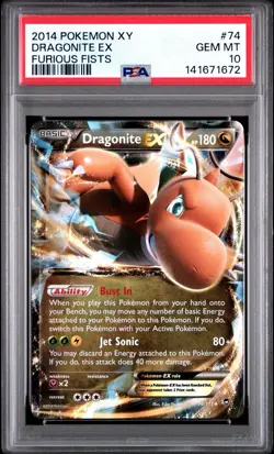 2014 Pokemon XY Furious Fists #74 Dragonite EX PSA 10 GEM MINT - Image 1