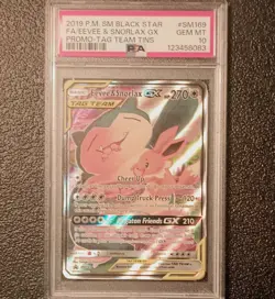 Pokemon Eevee & Snorlax GX SM169 2019 Promo TAG TEAM Full Art Holo PSA 10 - Image 1