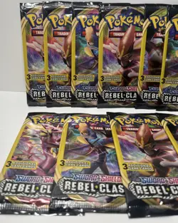 (10) Pokemon TCG Cards Sword and Shield Rebel Clash 3 Card Pack - New Sealed - Image 2