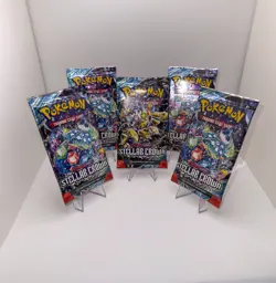 5 Pokemon Booster Packs – Scarlet & Violet Stellar Crown – Sealed Lot - Image 1