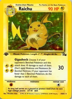 Pokemon Raichu 14/62 Fossil 1st Edition Holo Rare Vintage WOTC LP (SKU 1-5) - Image 1