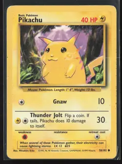 Pikachu Common Base Set 058/102 MP Pokemon Card - Image 1