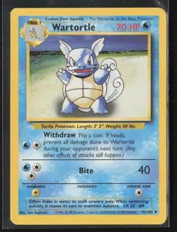 Wartortle 42/102 Uncommon Base Set Unlimited Pokemon Lightly Played - Image 1