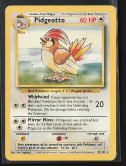 Pidgeotto 22/102 Rare Base Set Unlimited Pokemon Lightly Played - Image 1
