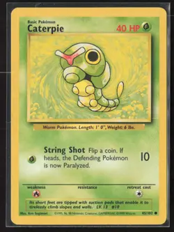 Caterpie 45/102 Common Base Set Unlimited Pokemon Lightly Played - Image 1